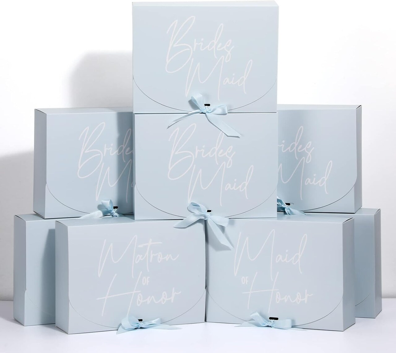 8 Pack Bridesmaid Proposal Gifts Boxes Set, Will You Be My Maid/Matron of Honor Box with Ribbon for Wedding Bridal Party Supplies(Blue Series Style)